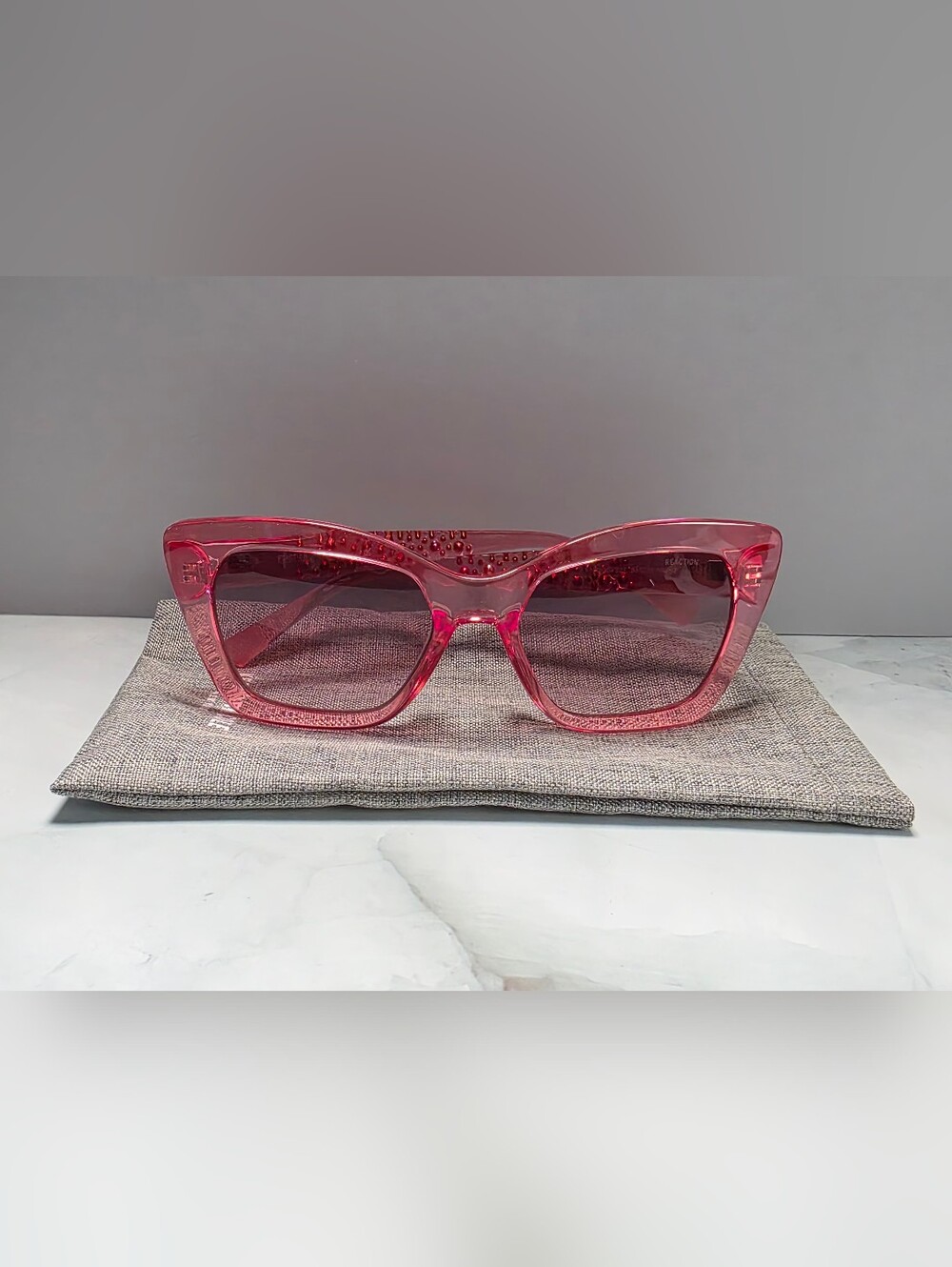 Kenneth Cole Reaction Pink Rhinestone Cat Eye Sunglasses - Picture 4 of 4
